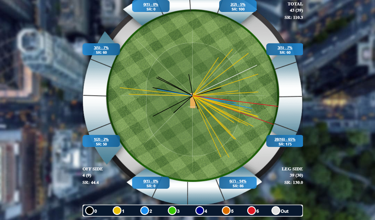 Wagon Wheel against spinners while playing on backfoot (IPL 2025)